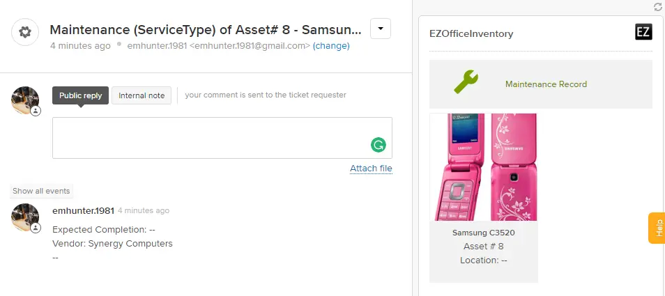 Ticket on Zendesk