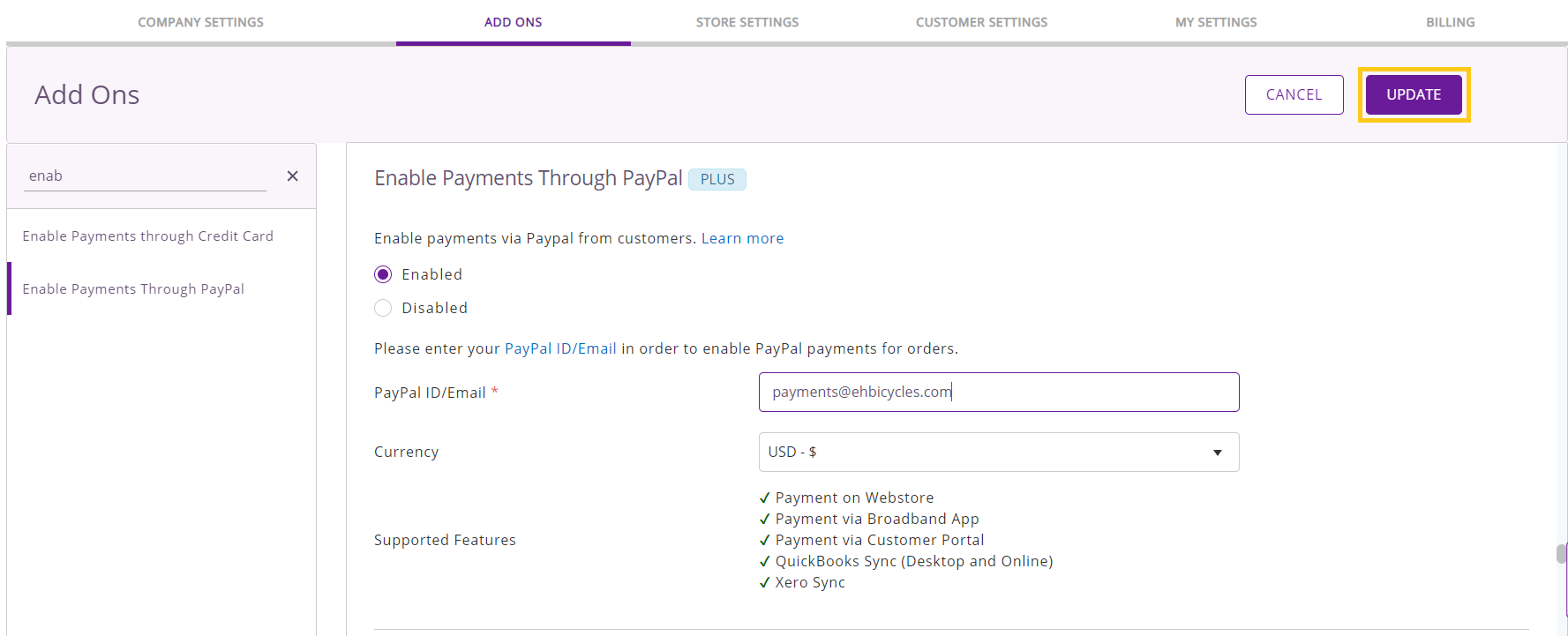 Enable payments through paypal