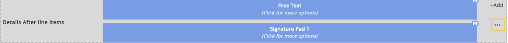 Invoice Designer page showing the single column design for signature pad.
