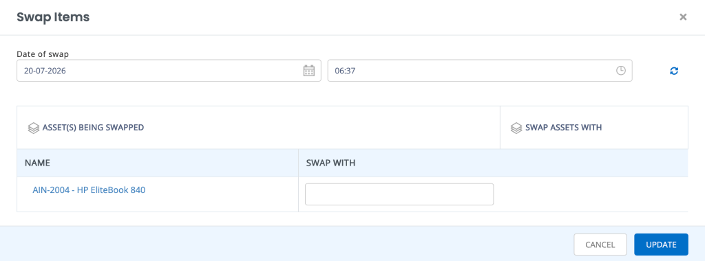 Swap items overlay showing the option to swap items.