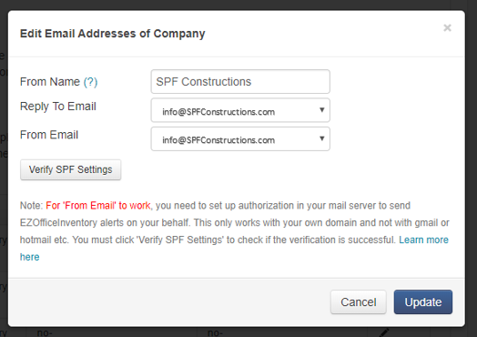 company spf settings