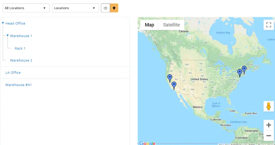 Map view of the locations tab