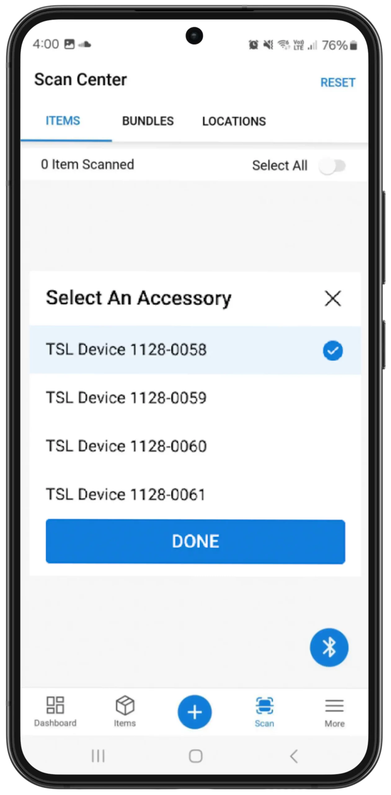 Select an accessory for scanning