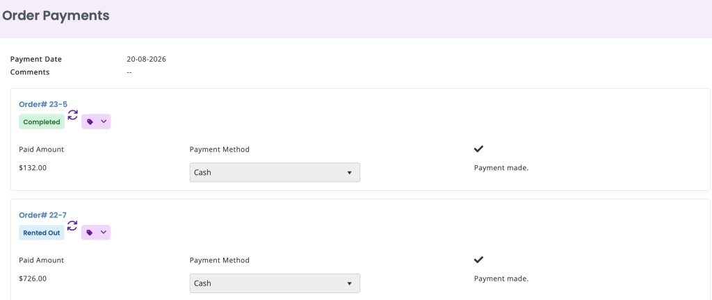 Order payments showing the details of orders whose payment we made.