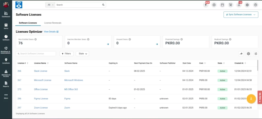 Licenses optimizer details