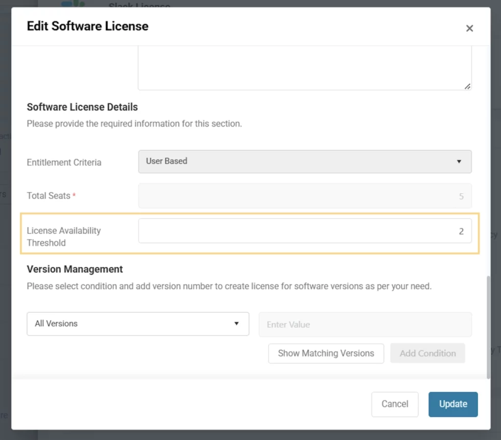 License Availability threshold