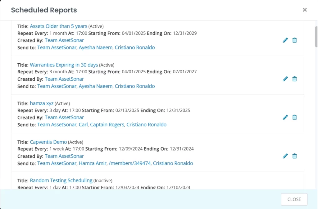 scheduled reports list