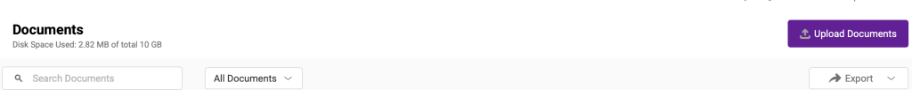 The documents page showing the Upload Documents button.