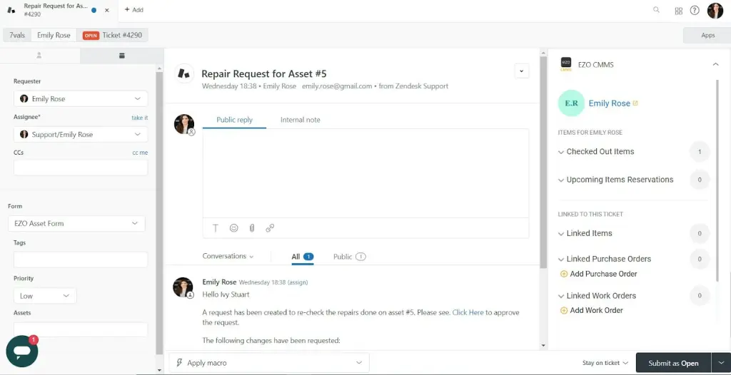 Repair request details