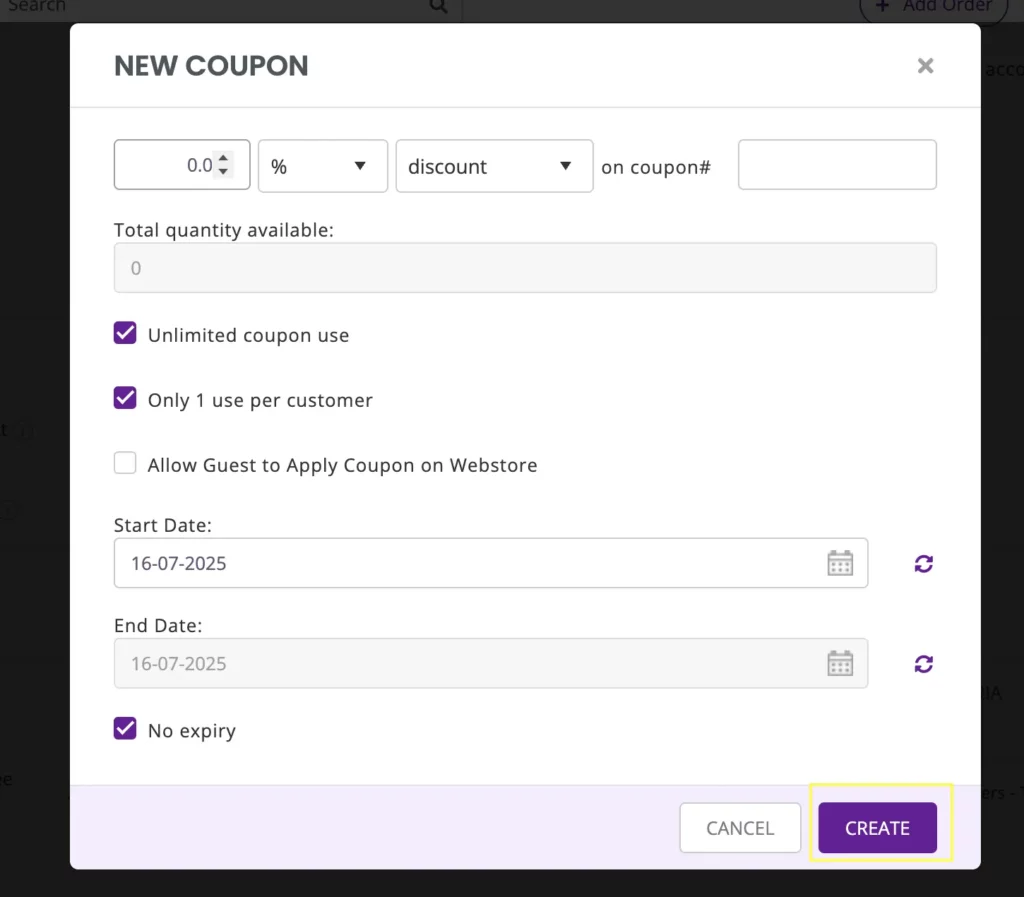 create new coupon