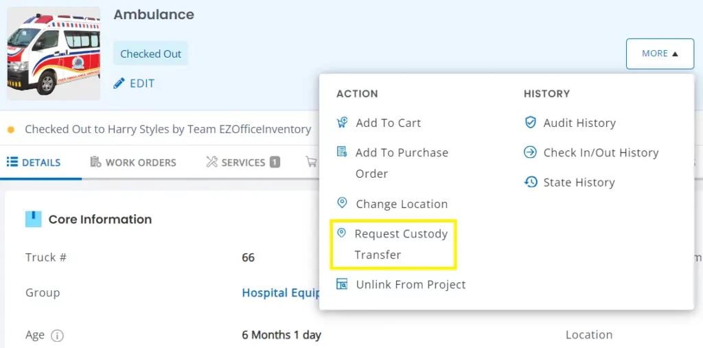 request custody transfer