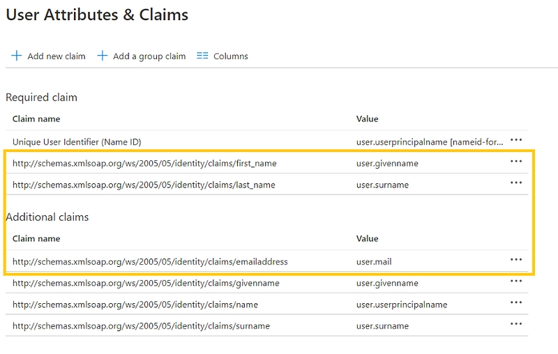 user attributes and claims