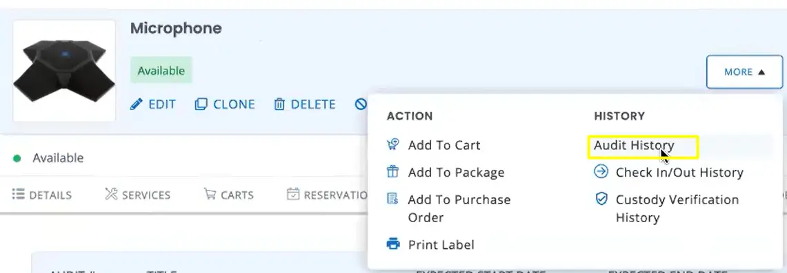 Audit history of an item