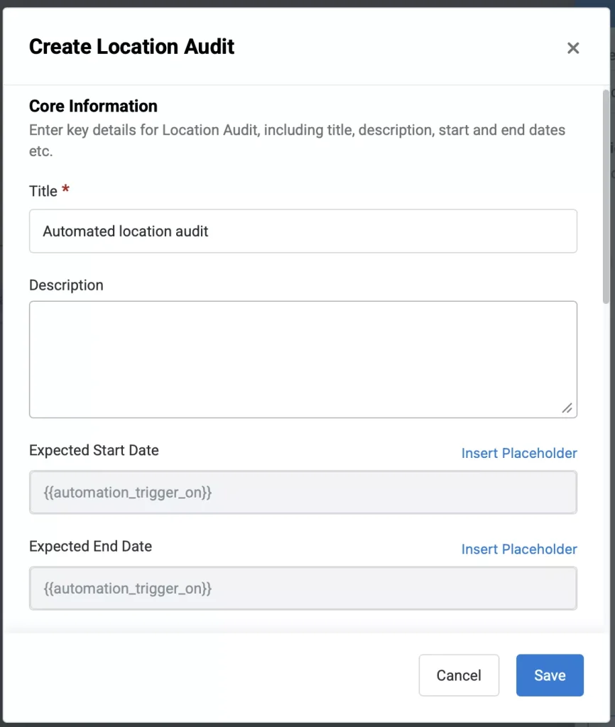 Create location audit showing the available fields.