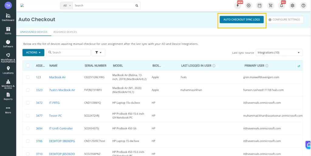 auto checkout sync logs