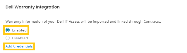Enabling the Dell warranty integration 1