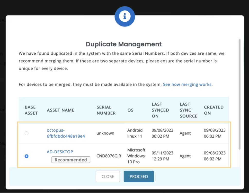 duplicate management
