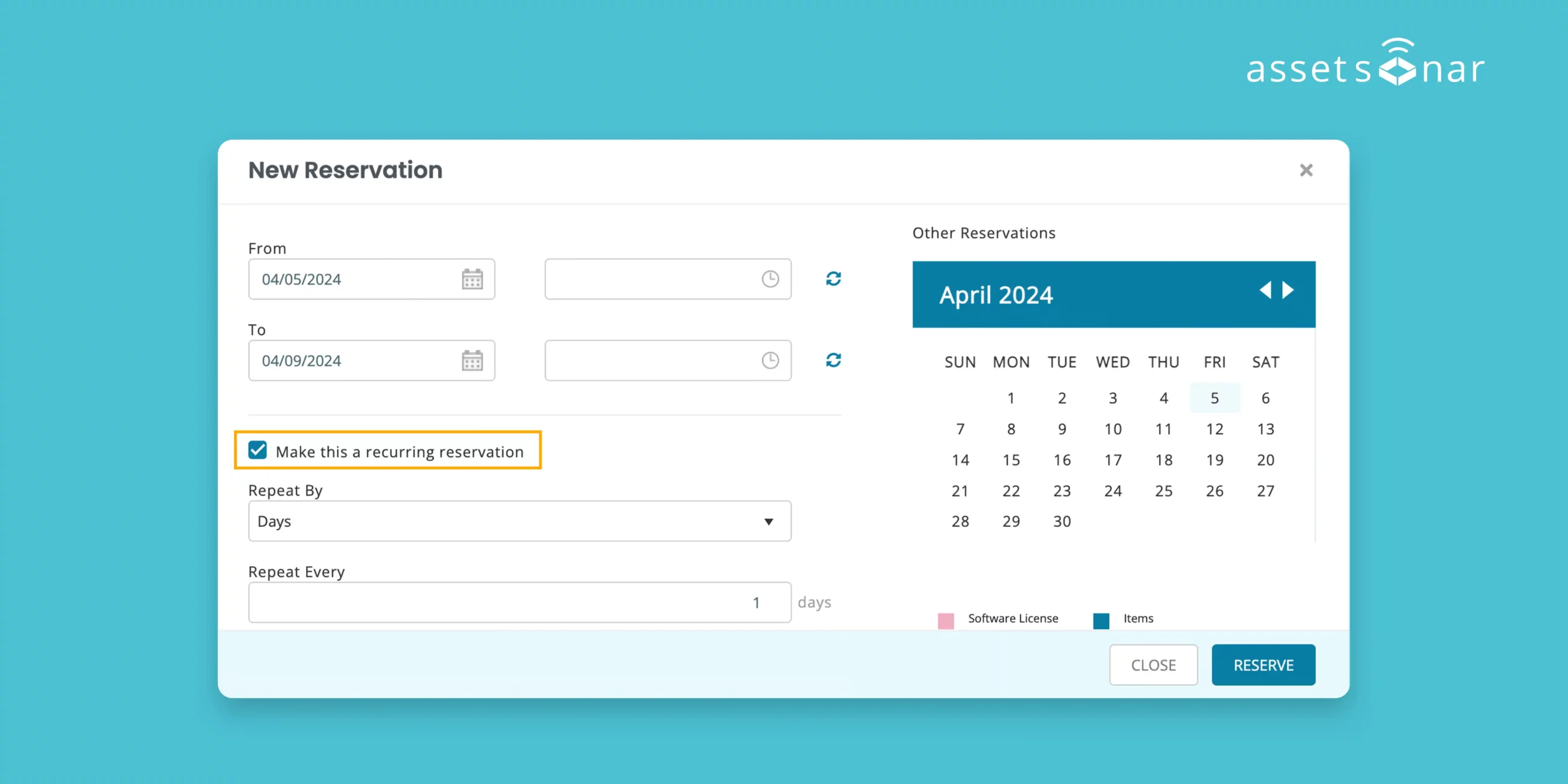 [How-to] Set up Recurring Reservations in AssetSonar: Ensure Equipment Availability at Regular Events