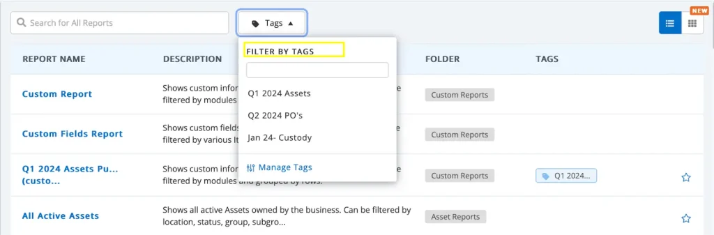 custom reports filter