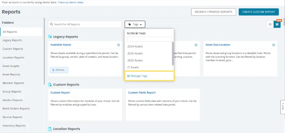 manage tags in reports