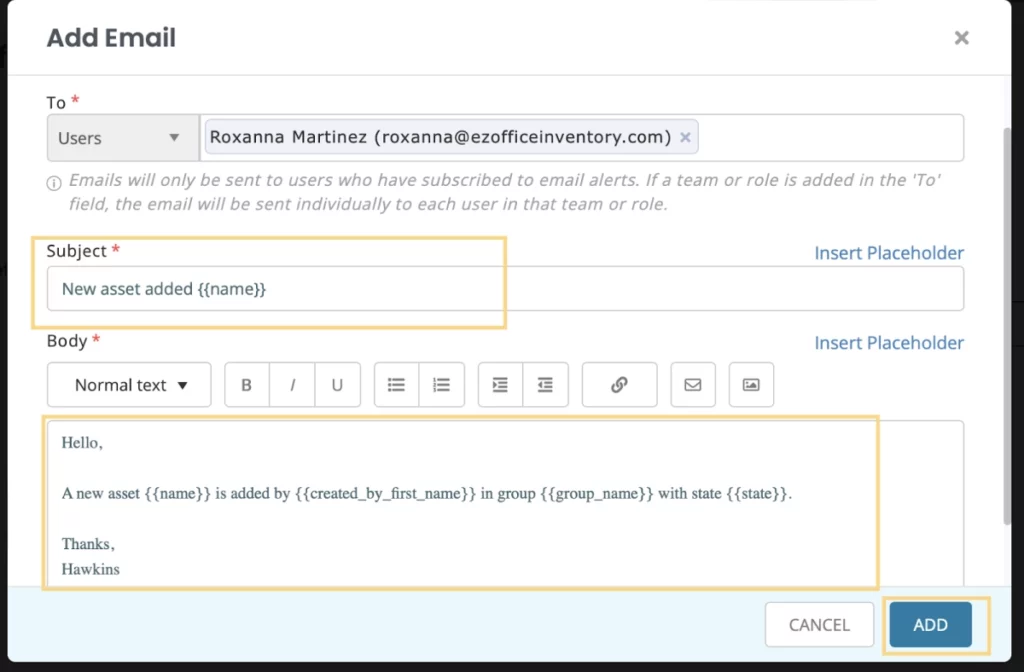 Add email subject