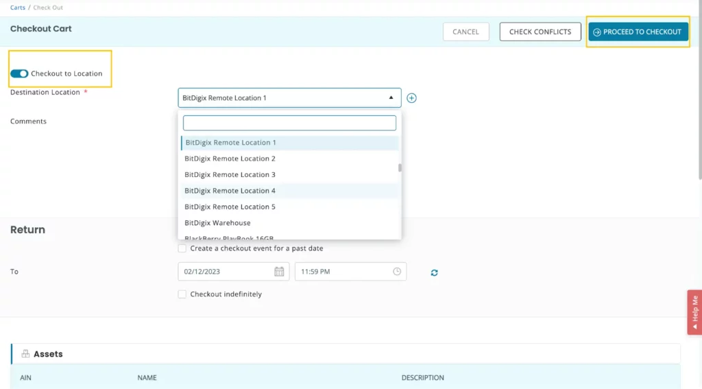 checkout to location