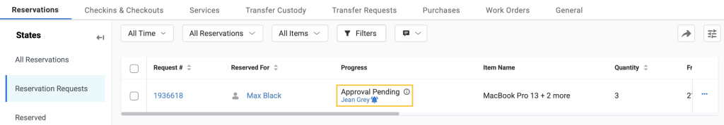Progress column in the fulfillment Center showing the Send Approval Reminder bell icon.
