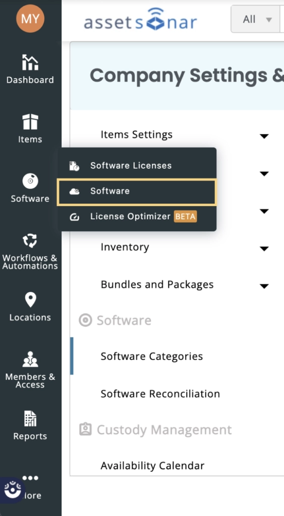 choose software from the option