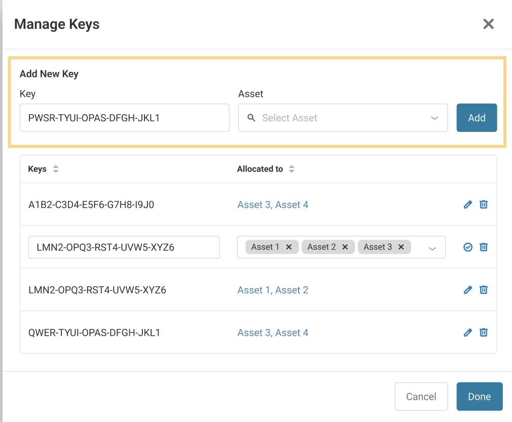 Manage keys - add new key