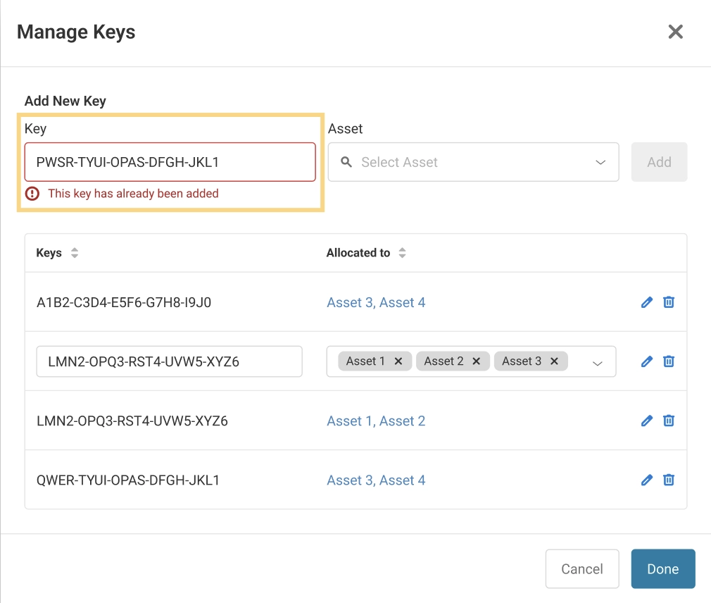 Manage Keys - this key has already been added