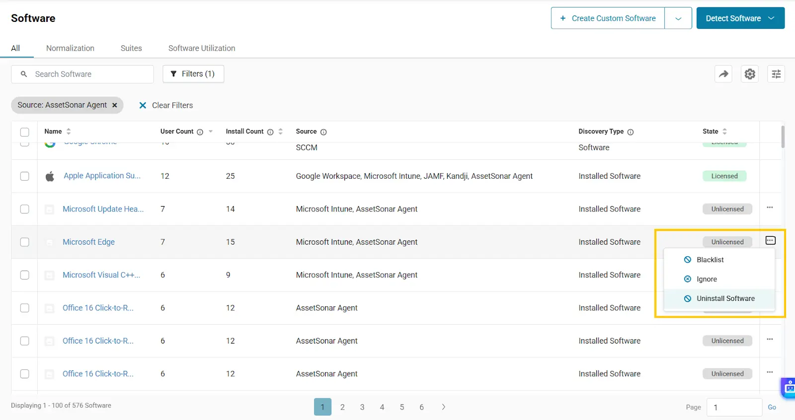 Uninstall from Software Details Page