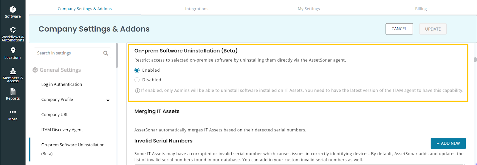 Enable On-Prem Software Uninstallation