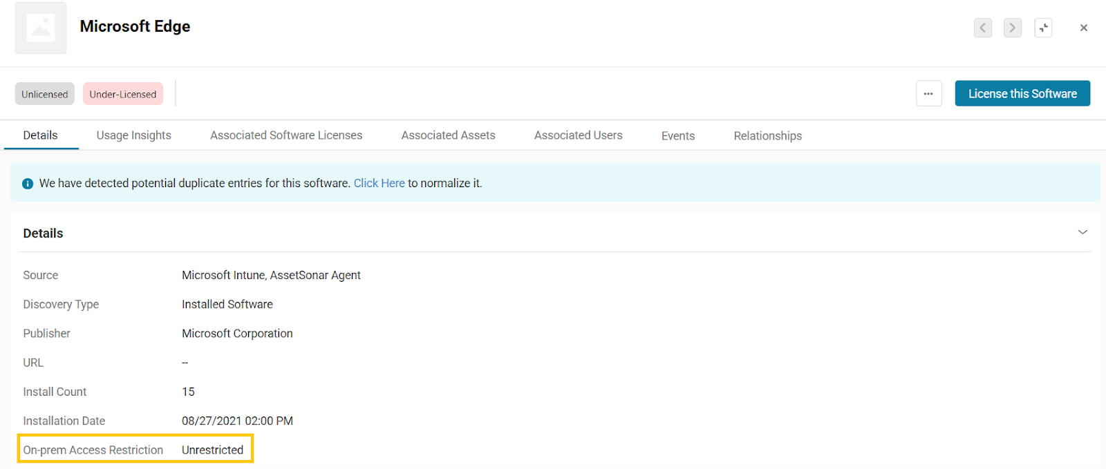 Uninstall from Software Details Page