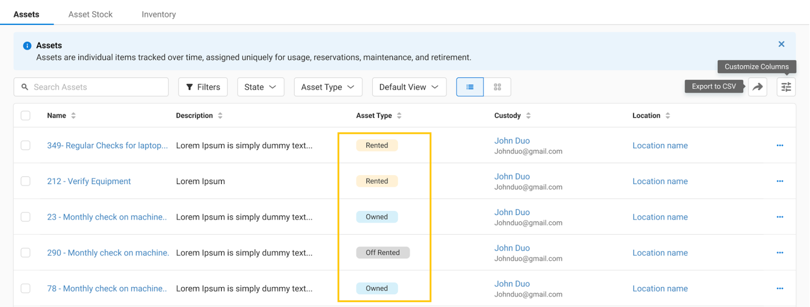 Add a Rented Asset and View It in Listings 4