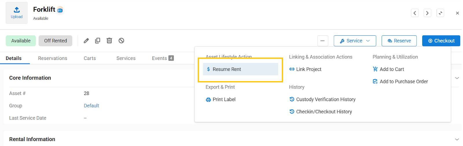 Actions for Rent Items 2