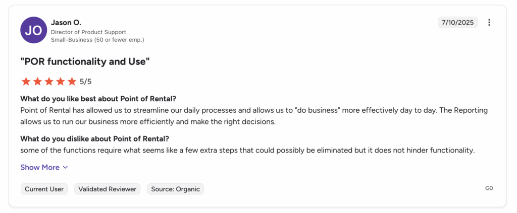 Point of Rental review G2
