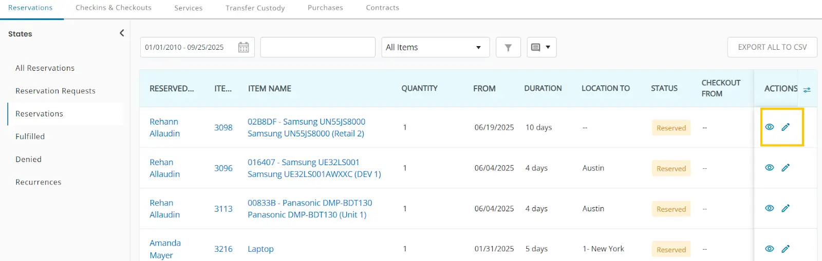 Actions on Reservations/Requests 3
