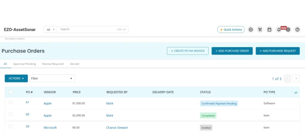 EZO AssetSonar procurement workflow