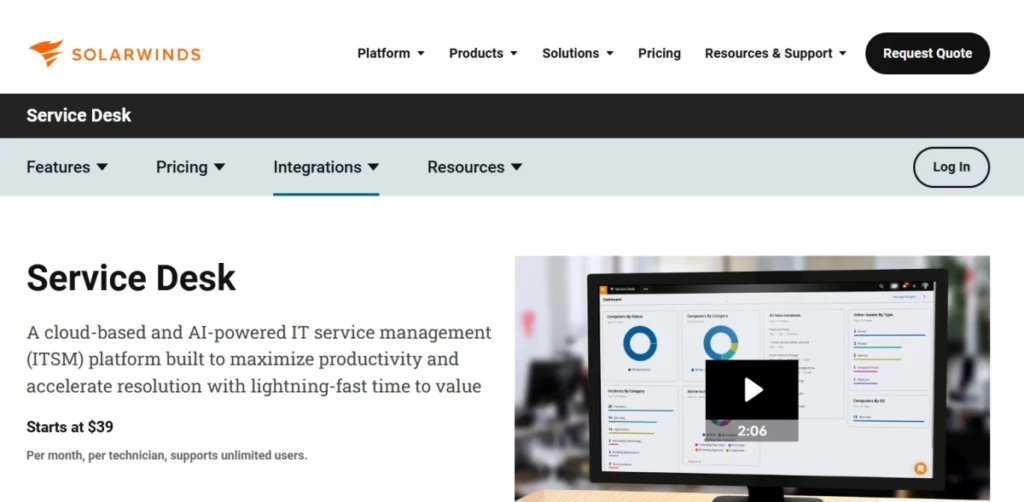 Solarwinds Service Desk banner
