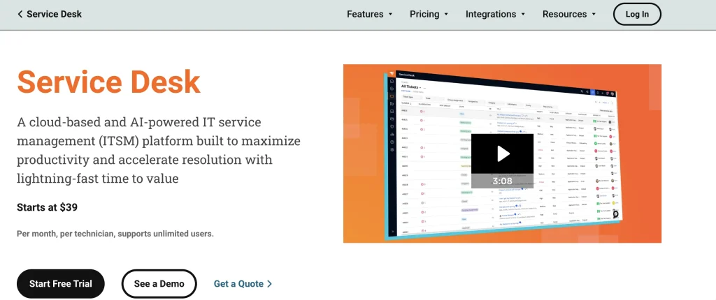 SolarWinds Service Desk UI