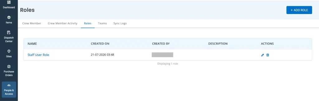Roles page showing the option to add or edit a role.