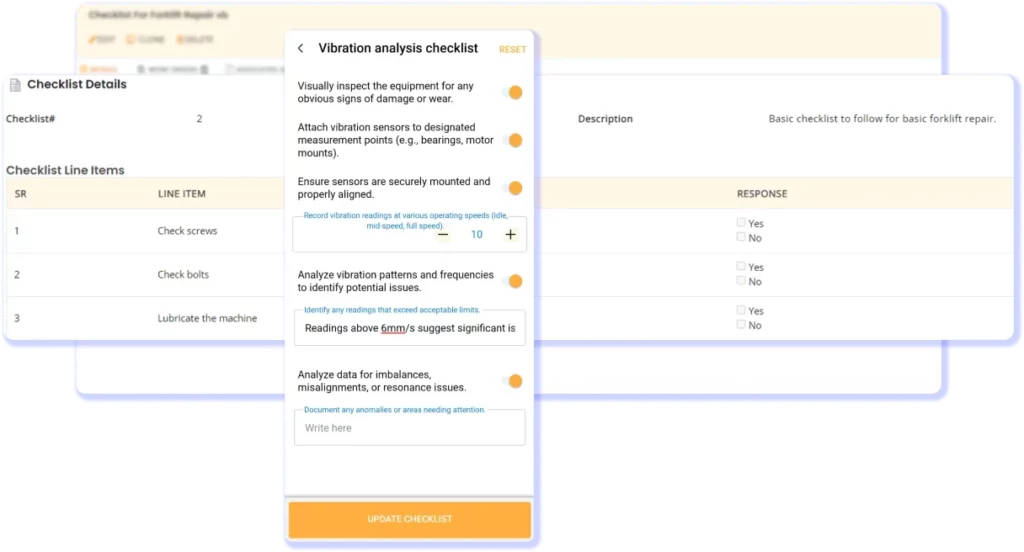 EZO equipment maintenance and vibration checklist