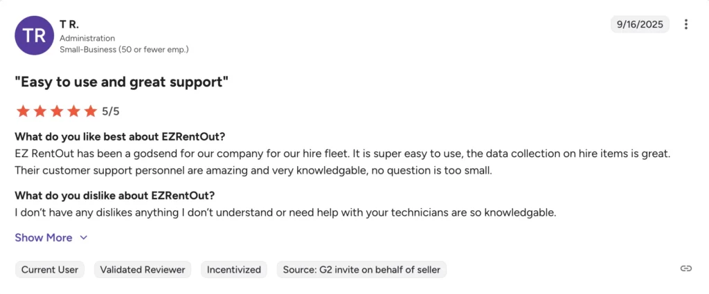 EZRentOut review on G2.