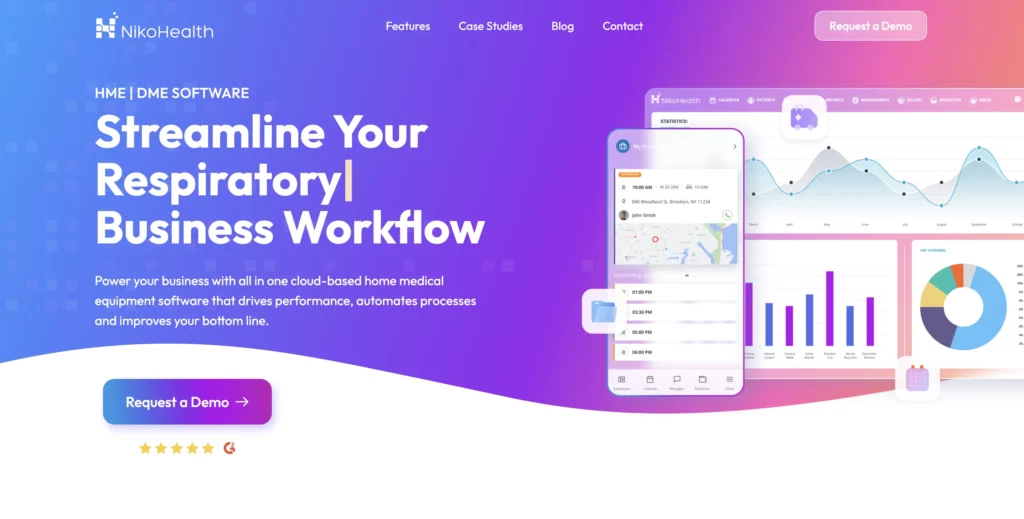 NikoHealthโs medical equipment software homepage.