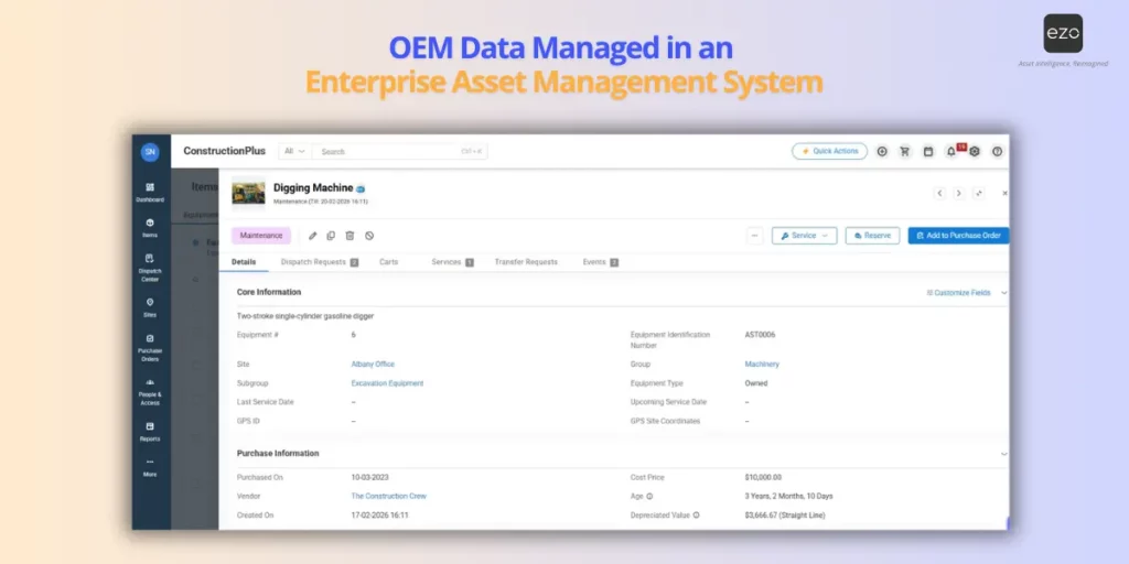 OEM information tracked in an enterprise asset management system