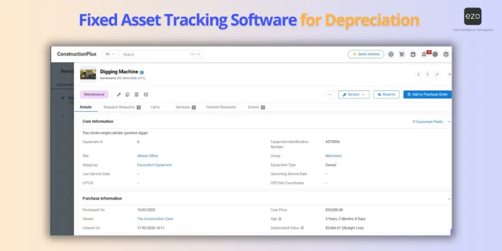 EZO fixed asset tracking software for depreciation reports and lifecycle management