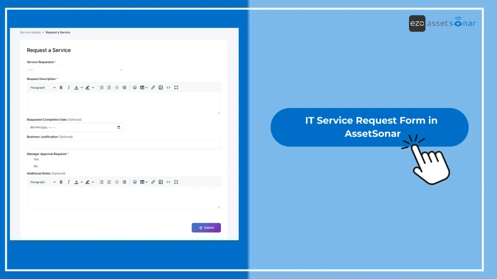 IT Service Request Form in AssetSonar
