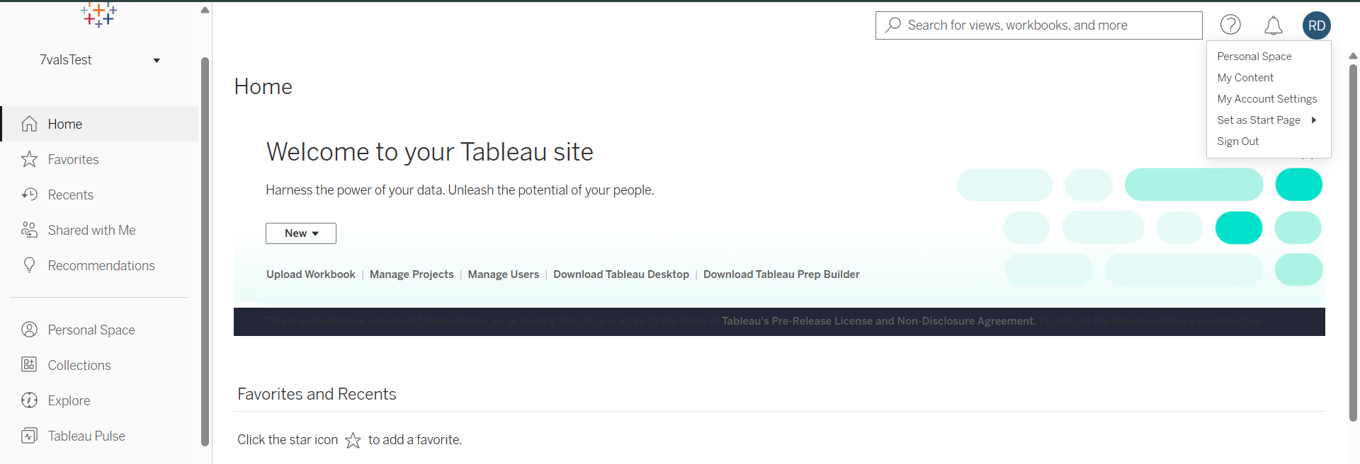Tableau Online user profile menu showing the My Account Settings option.