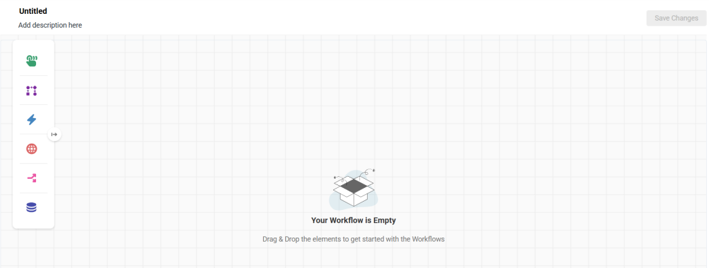Canvas view for creating a workflow.