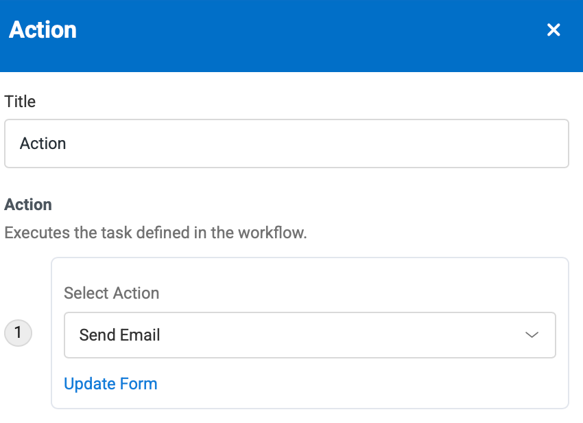 Action modal showing the options available.